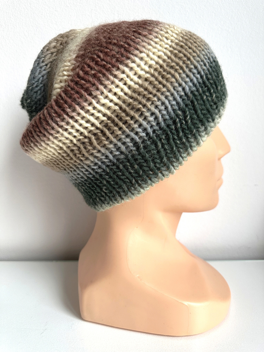 Ręcznie robiona czapka Smerfetka Zielono-Brązowa 100% Wełna - edycja limitowana