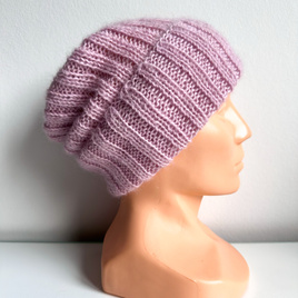 Ręcznie robiona Czapka wywijana MARGARET 100% Alpaka + nitka moher i jedwab 3121/36 Pudrowy róż