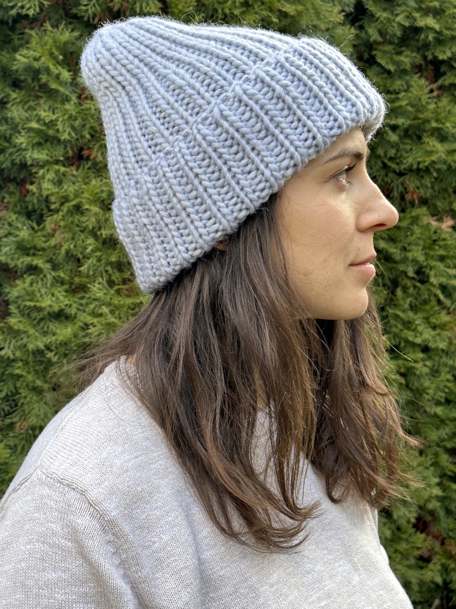 Ręcznie robiona czapka wywijana JANKA 100% Wełna owcza 52 Rosa