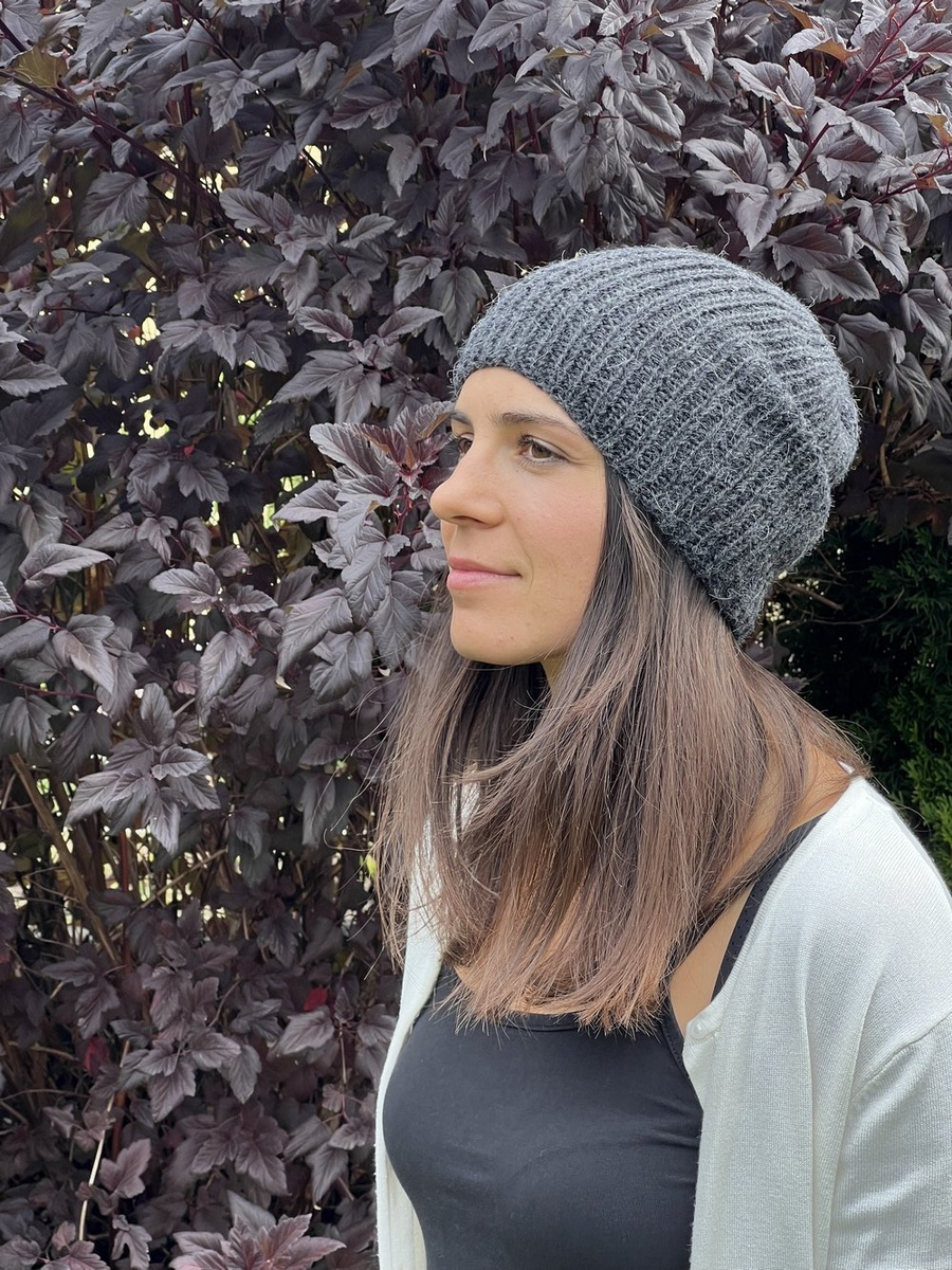 KIARA – czapka beanie z alpaki 100% 506 ciemny szary uniwersalna jesienno‑zimowa