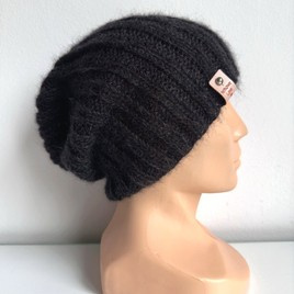 MARGARET – czapka beanie damska ręcznie robiona alpaka + moher i jedwab 8903/02 Czarny