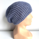 Handgemachte Damenmütze AUREA 100% Baby Merino plus Mohair und Seide 37/39 Hell Lavendel mit Blau
