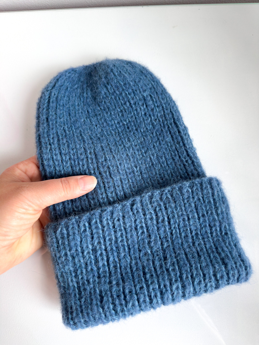 Ręcznie robiona czapka damska MORGANA Alpaka z Jedwabiem 6309/25 stalowy niebieski