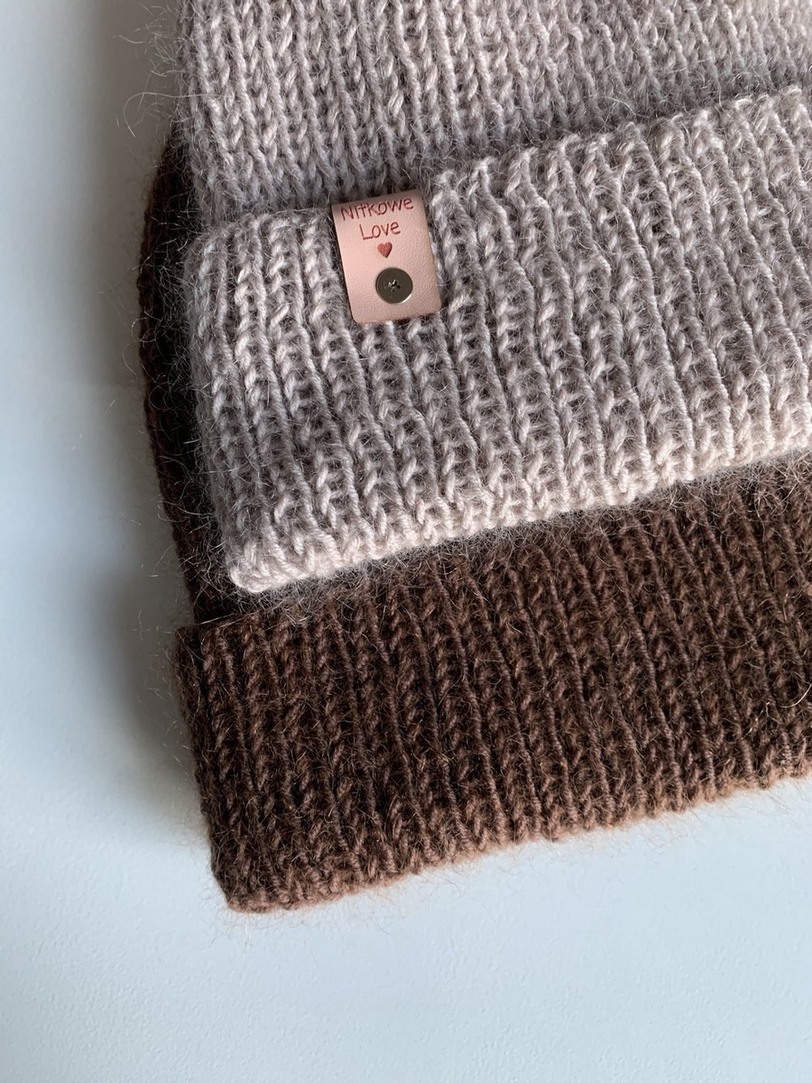 AUREA – ręcznie robiona ciepła czapka beanie z baby merino + moher i jedwab dziecięca/damska 23/20 Jasny Beż