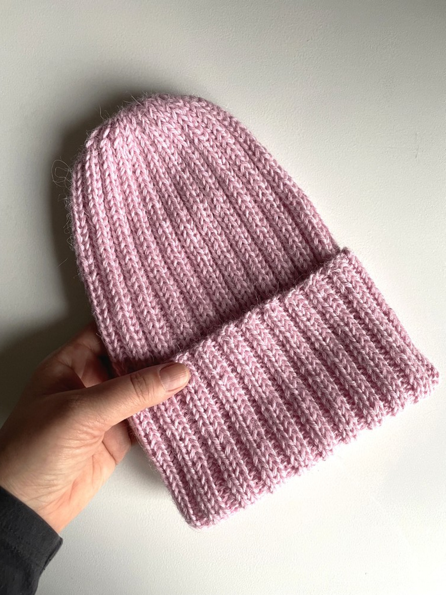 Czapka wywijana zrobiona ręcznie LAURIN 100% Alpaka 3140 Jasny Róż