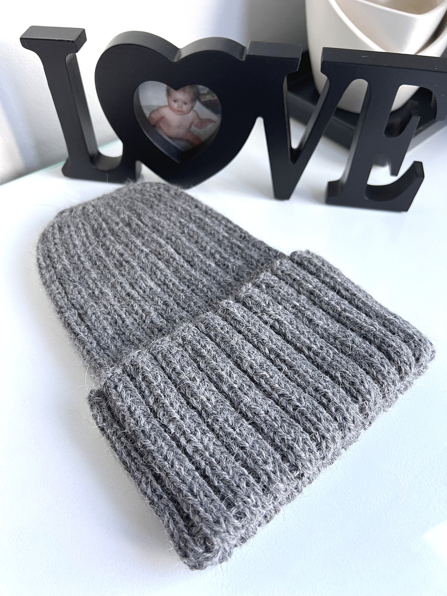 LAURIN Turn-Up Beanie 100% Alpaca 517 Medium Grey