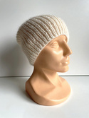 AUREA – ręcznie robiona ciepła czapka damska z baby merino + moher i jedwab 02/01 Ecru