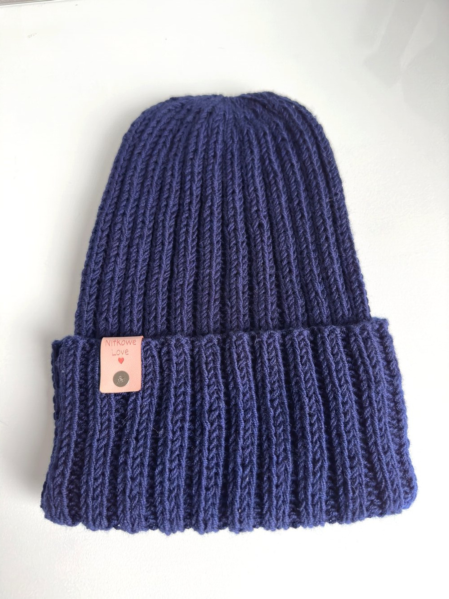 Wywijana czapka merino HELLI 100% Baby Merino 13 Granatowy