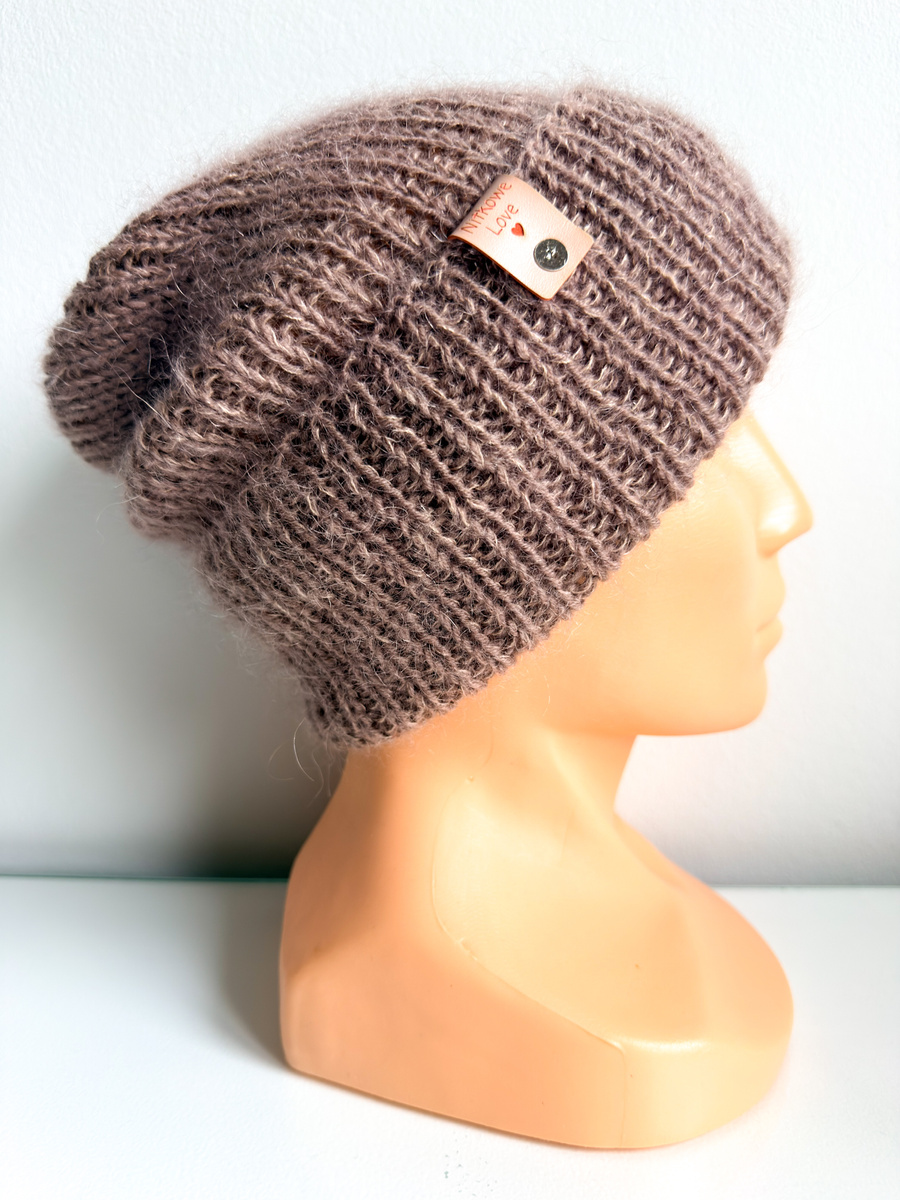 Ręcznie robiona czapka beanie AUREA 100% Baby Merino plus moher i jedwab 17/41 Beż