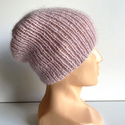 Handgefertigte Damenmütze AUREA 100% Baby Merino plus Mohair und Seide 54/40 Puderrosa