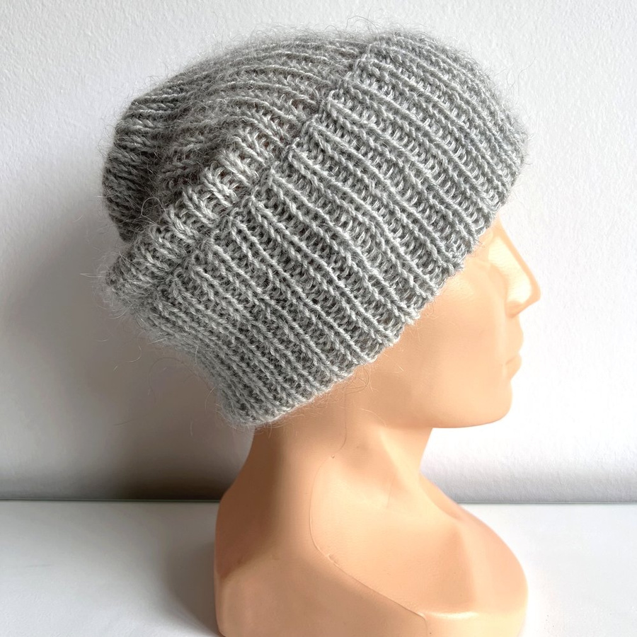 AUREA – ręcznie robiona ciepła czapka beanie baby merino + moher i jedwab damska / dziecięca 22/44 Jasny Szary
