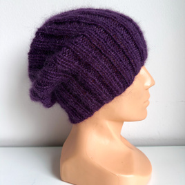 MARGARET – czapka beanie damska alpaka + moher i jedwab 4400/16 Ciemnofioletowy