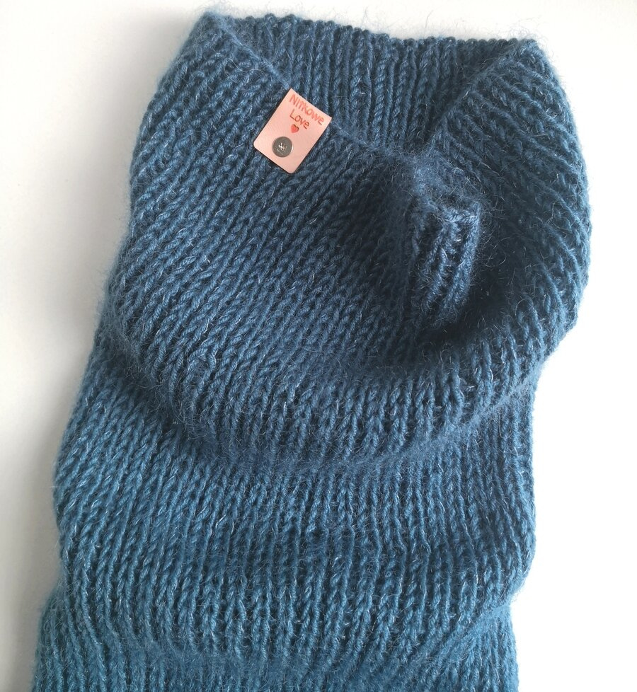 Ręcznie robiony KOMIN 100% Baby Merino plus moher i jedwab  42 Petrol 35 cm długości