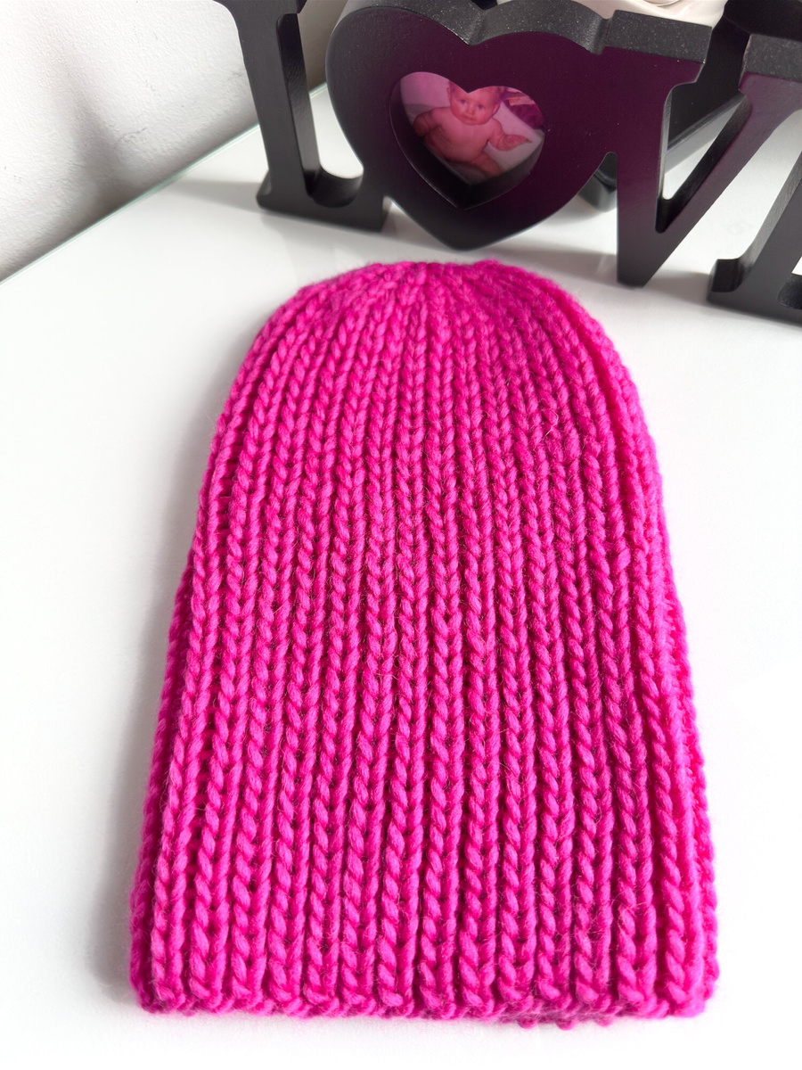 JANKA – gruba czapka zimowa damska beanie z wełny Nitkowe Love 105 Magenta