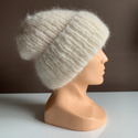 WATA CUKROWA – czapka z alpaki i merynosa damska ręcznie robiona 01 ecru