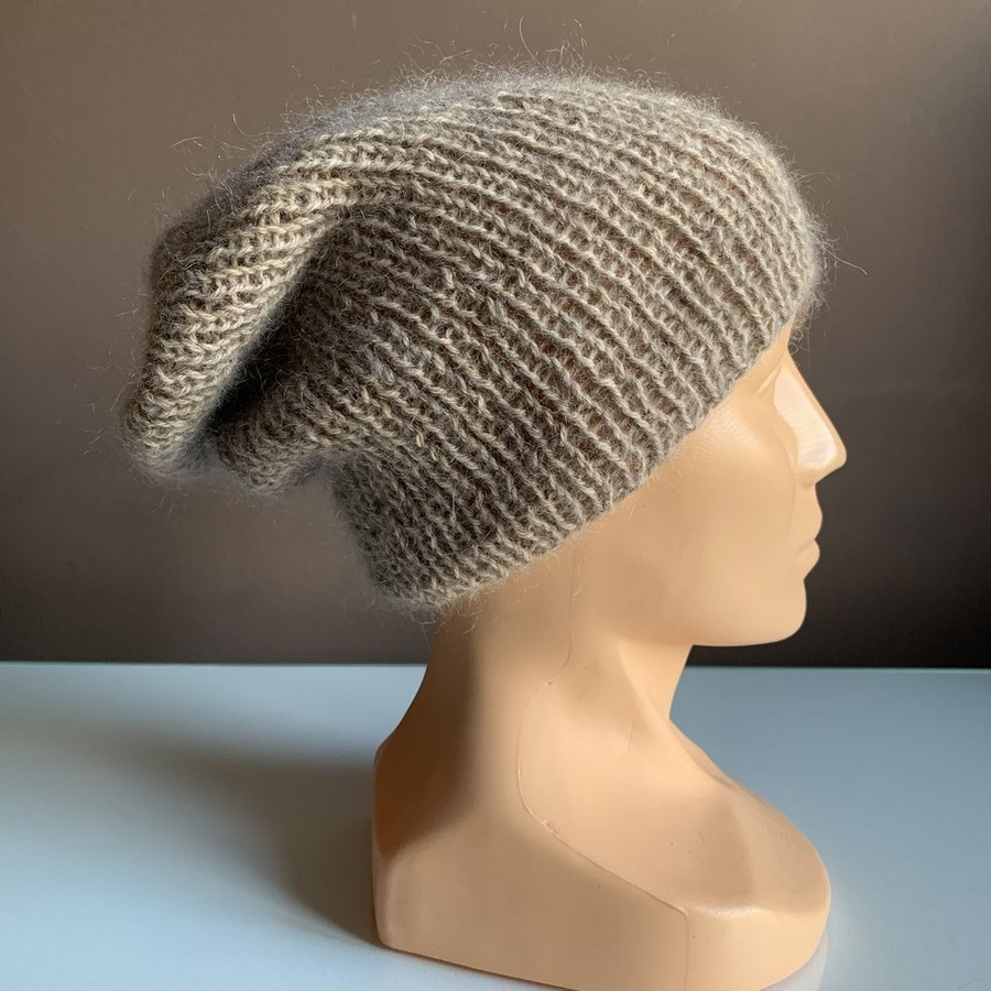 MARI – ręcznie robiona cienka czapka beanie alpaka + moher z jedwabiem 2020/20 beż