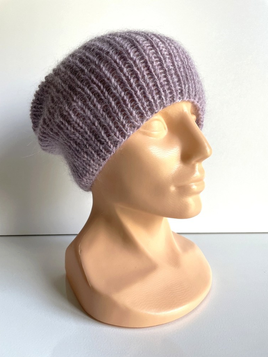 Handgestrickte Damenmütze AUREA 100% Baby Merino plus Mohair und Seide 39/09 Violette Orchidee