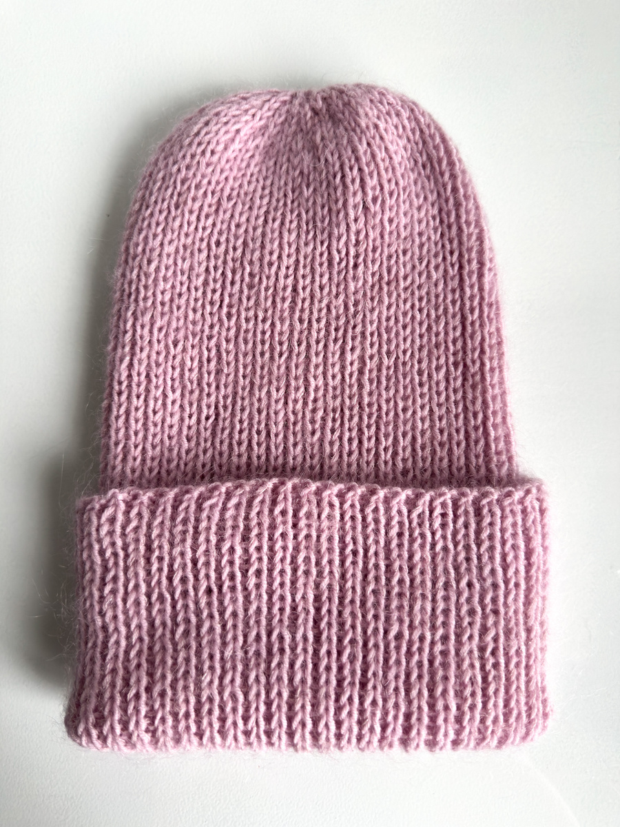Ręcznie robiona czapka beanie AUREA 100% Baby Merino plus moher i jedwab 43/08 Jasny Morski