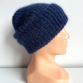 AUREA – ręcznie robiona ciepła czapka beanie baby merino + moher i jedwab dziecięca/damska 13/28 Granatowy