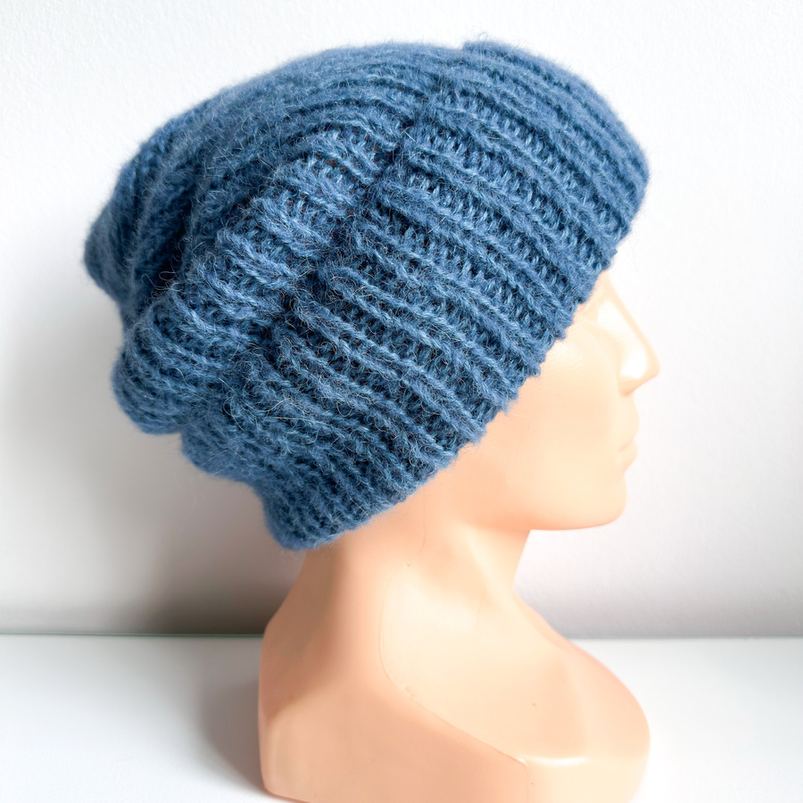MORGANA – ręcznie robiona czapka damska alpaka + jedwab 6309/25 stalowy niebieski