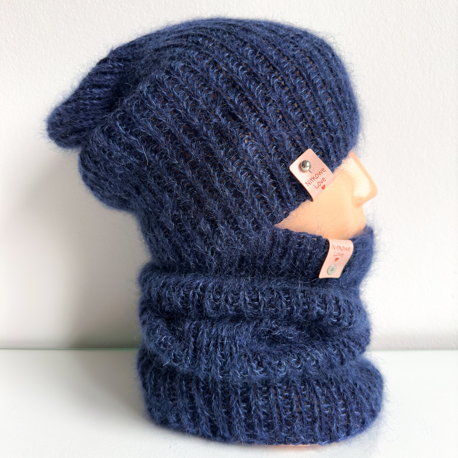 Ręcznie robiony KOMIN AUREA 100% Baby Merino plus moher i jedwab 13/28 Granatowy