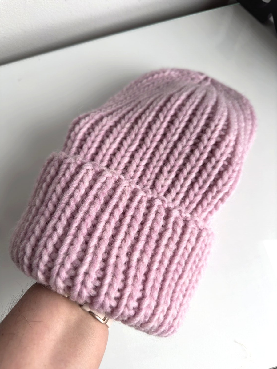 Ręcznie robiona czapka wywijana JANKA 100% Wełna owcza 30 Pastelowy Róż