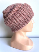Ciepła czapka ręcznie robiona wywijana CHMURKA Alpaka 34 Różowy Marmur