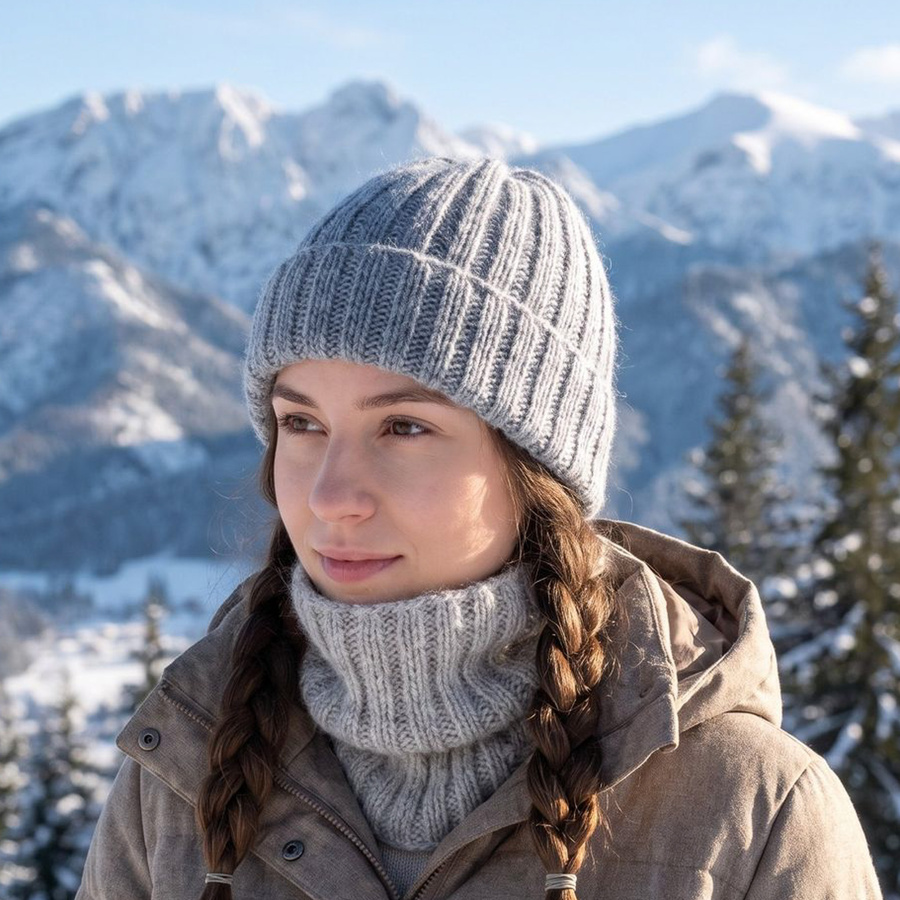 LAURIN Turn-Up Beanie 100% Alpaca 9021 Mgła zimowa