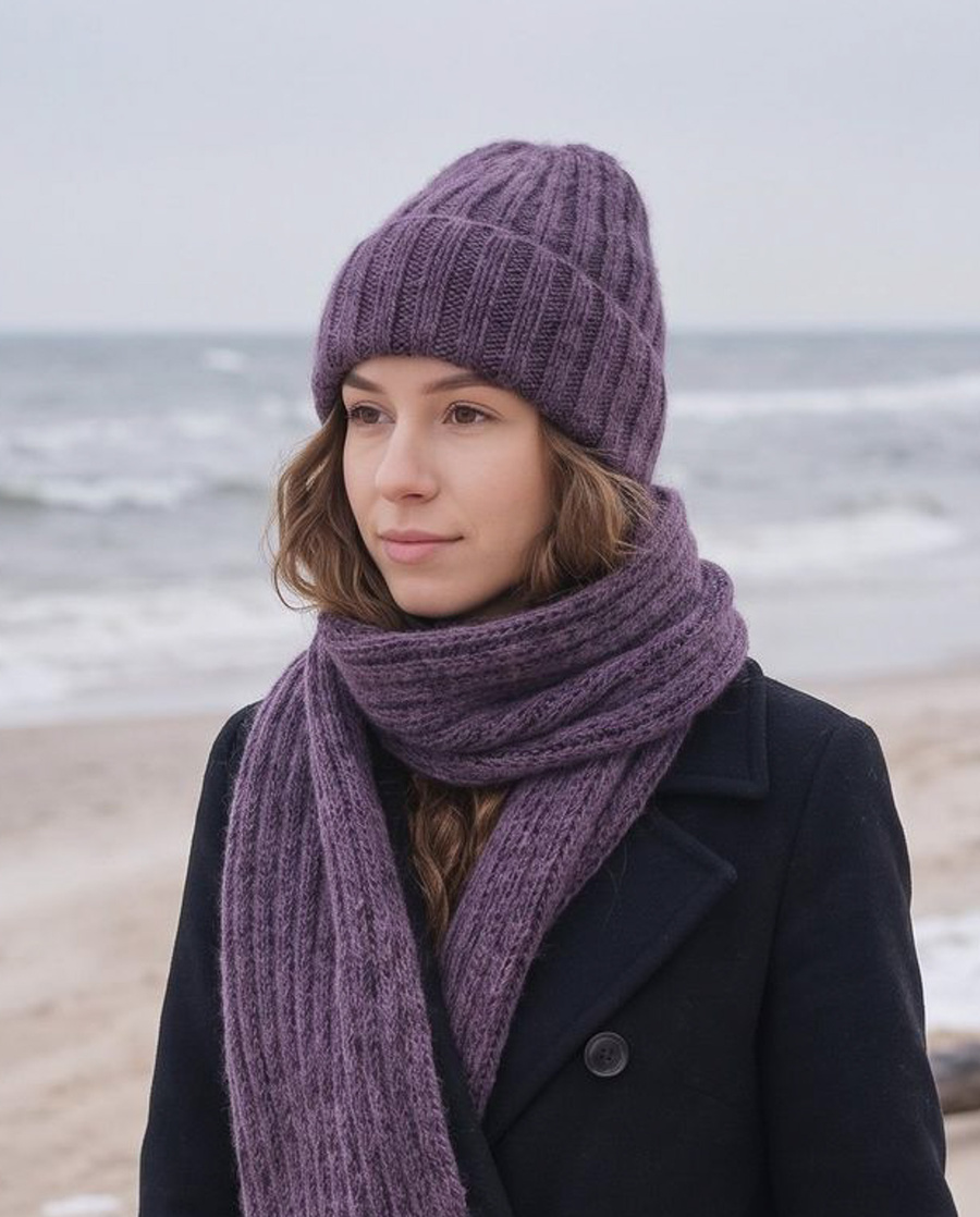 LAURIN Beanie 100% Alpaca 9023 Fioletowa Mgiełka