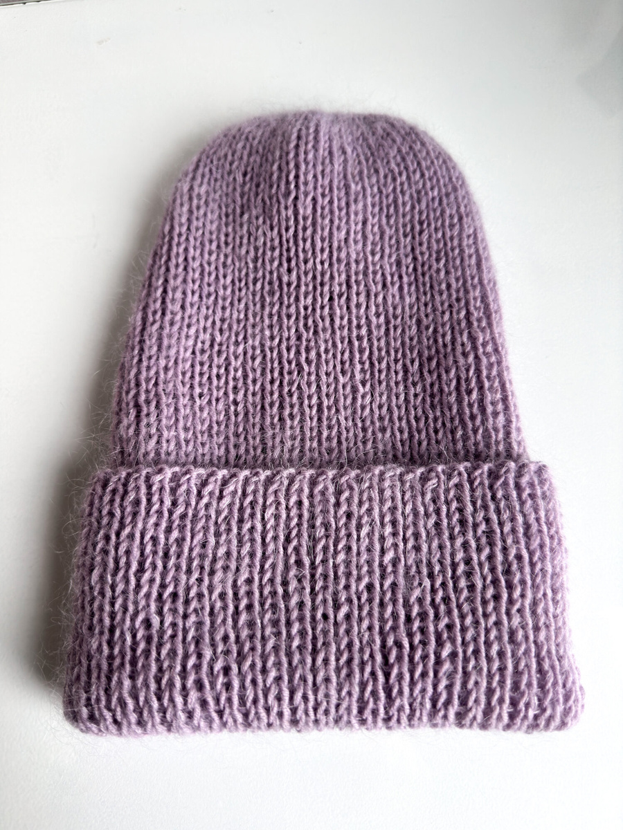 AUREA – ręcznie robiona czapka beanie baby merino + moher i jedwab damska/dziecięca 60/55 Lawendowy Szron