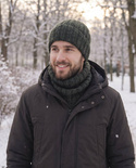 LAURIN Mütze mit Umschlag 100% Alpaka 7815 Leśny mix zielony