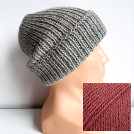 Czapka wywijana zrobiona ręcznie na drutach KIARA 100% Alpaka 501 Jasny Szary