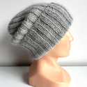 MIRA – ręcznie robiona ciepła czapka beanie merino + moher i jedwab 05 Jasny Szary
