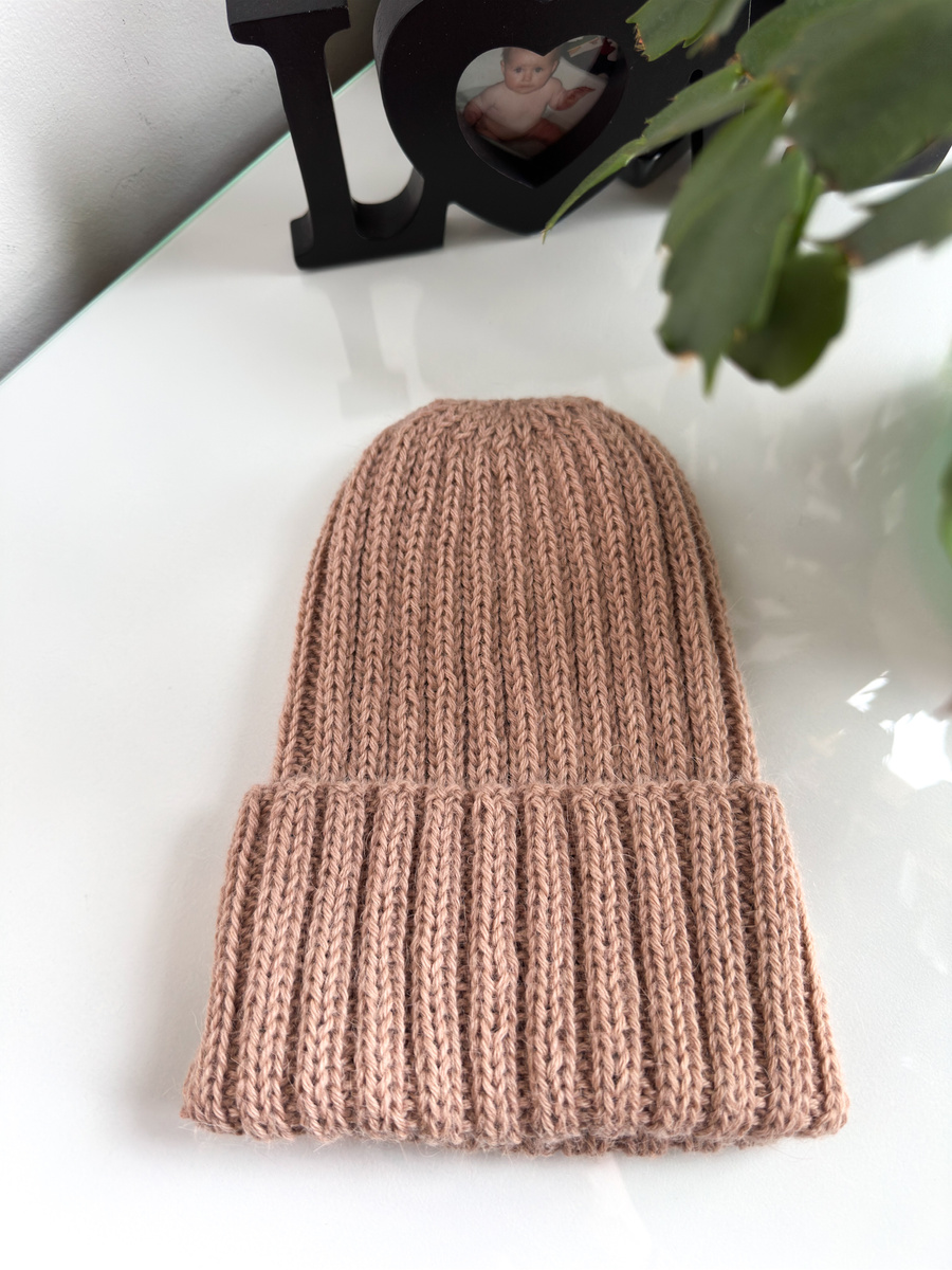 Czapka wywijana zrobiona ręcznie LAURIN 100% Alpaka 302 Camel