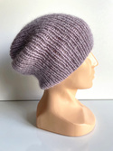 Handgestrickte Damenmütze AUREA 100% Baby Merino plus Mohair und Seide 39/09 Violette Orchidee