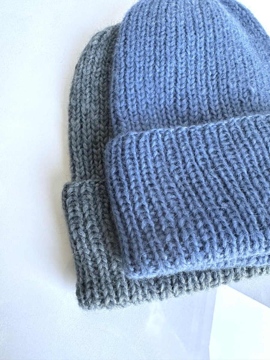 CHMURKA – czapka z alpaki ręcznie robiona wywijana 17 dżins