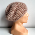 Handgemachte Damenmütze AUREA 100% Baby Merino plus Mohair und Seide 59/41 Weizenfarben