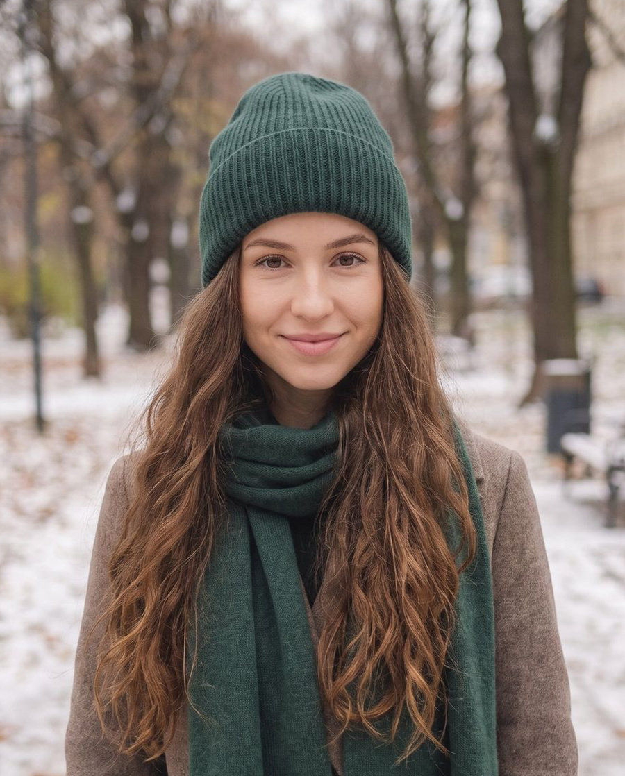 Wywijana czapka kaszmirowa 100% MAREN 624 Bosco Nitkowe Love