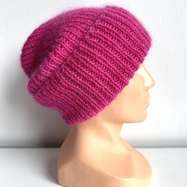 AUREA – ręcznie robiona czapka beanie baby merino + moher i jedwab damska/dziecięca 08/13 fuksja