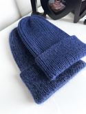 KIARA Mütze mit Umschlag 100% Alpaka 5575 Navy