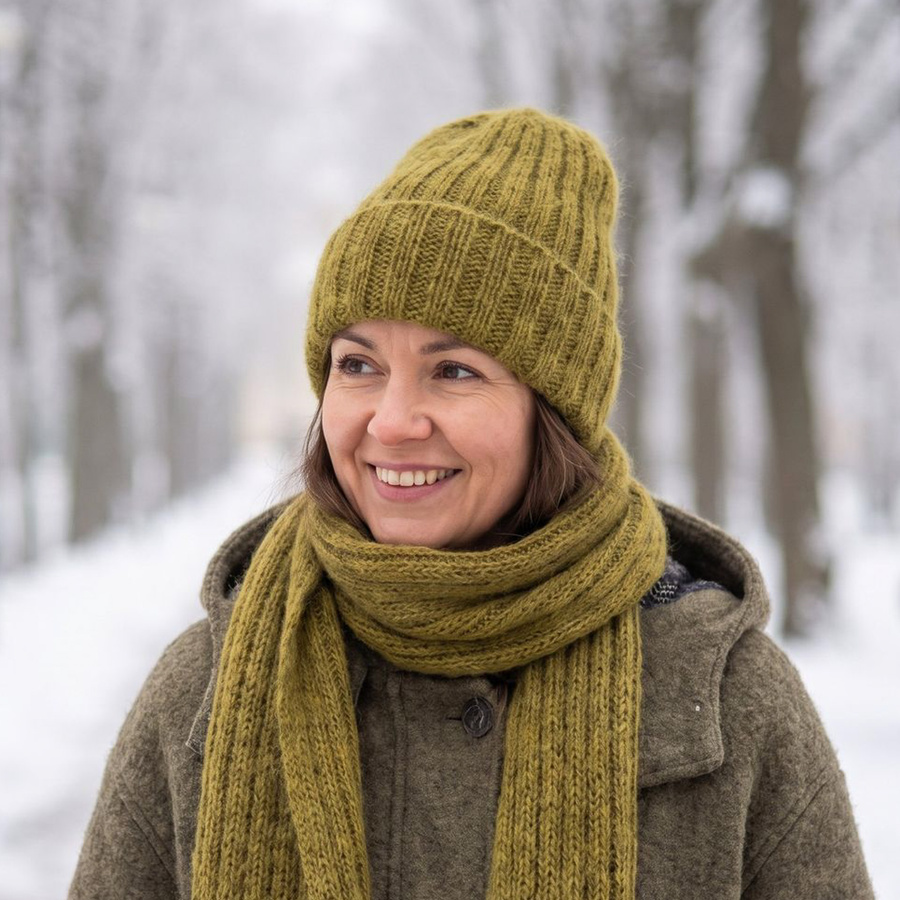 MARGARET – ręcznie robiona czapka alpaka + moher i jedwab 7233 oliwka