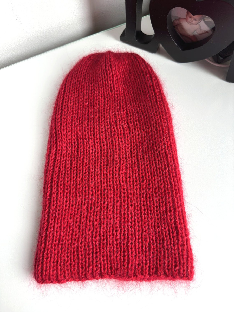 AUREA – ręcznie robiona czapka beanie merino + moher i jedwab damska 16/14 Czerwony
