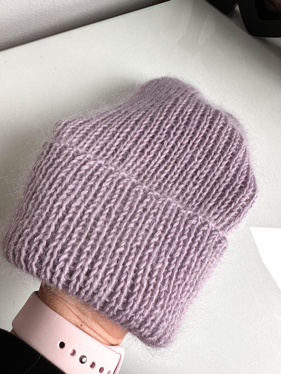 AUREA – ręcznie robiona czapka beanie baby merino + moher i jedwab damska/dziecięca 60/55 Lawendowy Szron