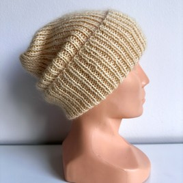 AUREA – ręcznie robiona ciepła czapka beanie baby merino + moher i jedwab dziecięca/damska 03/29 Wanilia