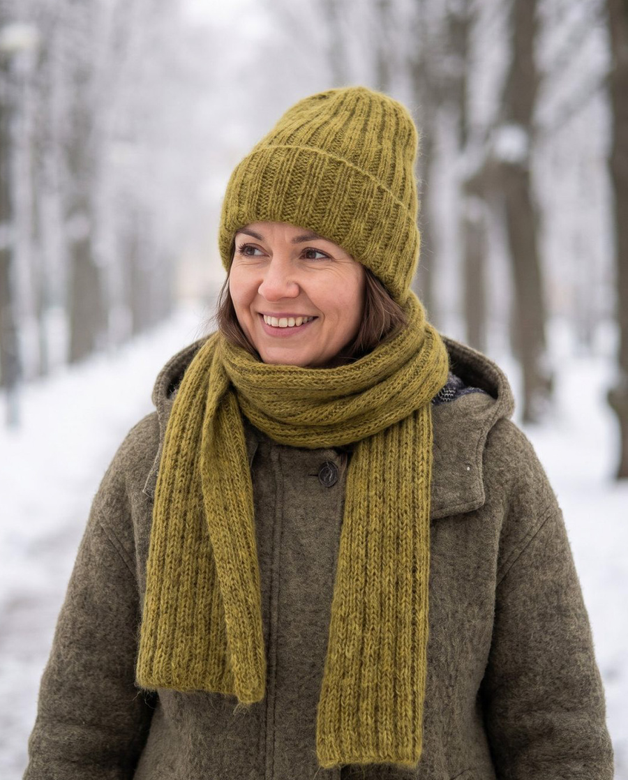 MARGARET Handgemachte Mütze Alpaka Mohair und Seide 7233 Oliv