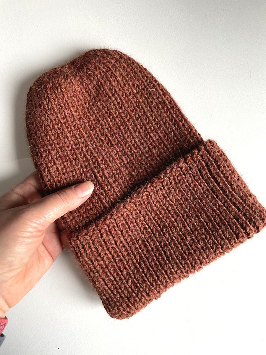 Ręcznie robiona Czapka wywijana KIARA 100% Alpaka 9025 Orzechowy