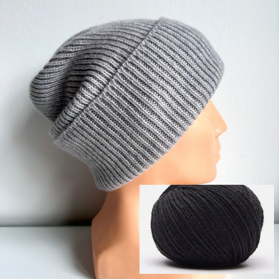 MAREN Kaschmirmütze mit Umschlag 100% 516 Nero Nitkowe Love