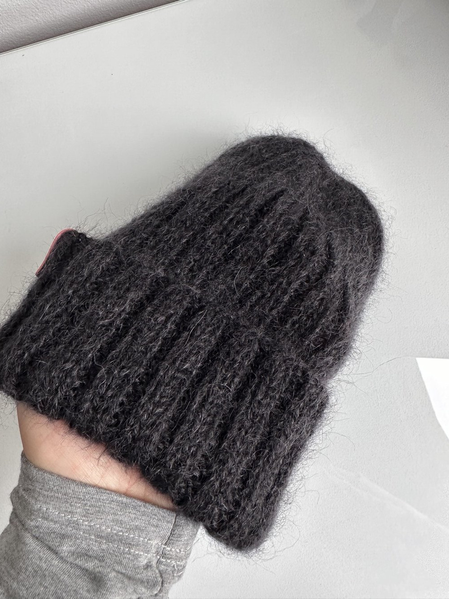 Ręcznie robiona Czapka wywijana MARGARET 100% Alpaka + nitka moher i jedwab 8903/02 Czarny