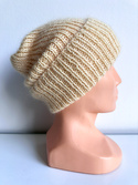 AUREA – ręcznie robiona ciepła czapka beanie baby merino + moher i jedwab dziecięca/damska 03/29 Wanilia