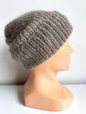 Ręcznie robiona czapka beanie AUREA 100% Baby Merino plus moher i jedwab 57/12 Szaro-Brązowy